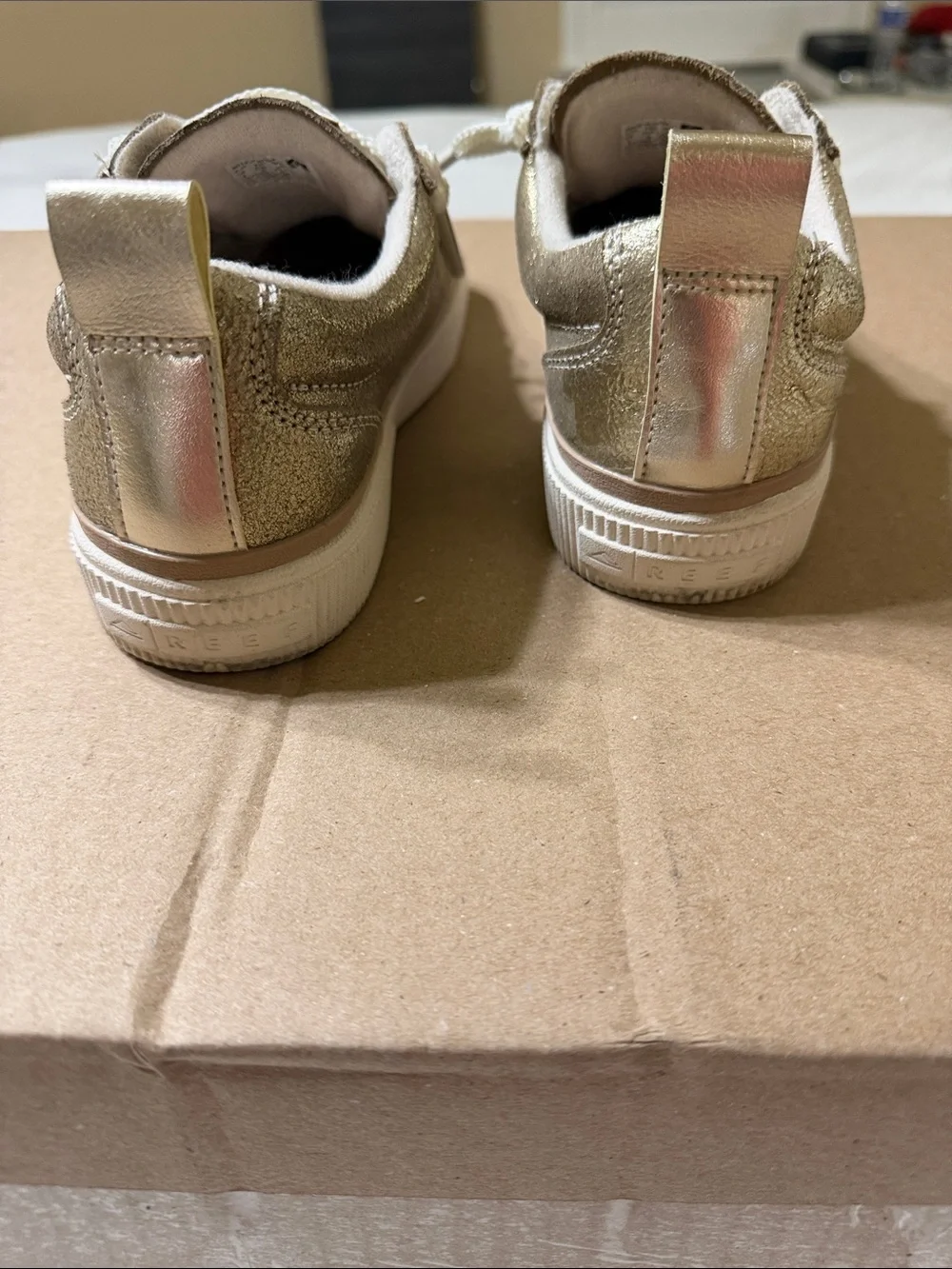 Reef Lay Day Dawn Metallic Gold Lace-Up Sneakers with White Laces